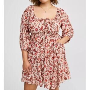 Torrid Paisley Dream Dress Womens Size 2X 3/4 Sleeve Tie Front Babydoll Boho